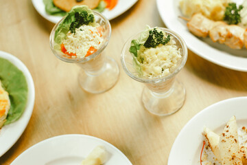 wide selection of delicious meals on the table in the restaurant for children