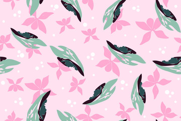 seamless leaves wallpaper pattern on pink pastel background