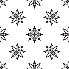 Mandala patterns Black and white Seamless Pattern. Hand Drawn Ethnic Texture. Vector Illustration in Monochrome tones.