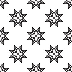Simple mandala Black and white Seamless Pattern. Monochrome retro background inspired by traditional art