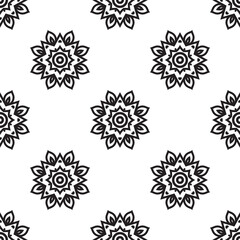Mandala art designs Black and white Seamless Pattern. Monochrome retro background inspired by traditional art