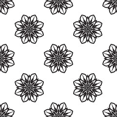 Fototapeta na wymiar Mandala art designs Black and white Seamless Pattern. Hand-drawn background. Islam, Arabic, Indian, and ottoman motifs. Perfect for printing on fabric or paper.