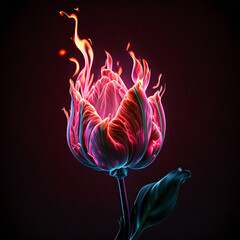 flaming neon pink tulip, generative ai composite