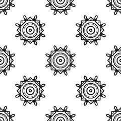 Creative mandala art Black and white Seamless Pattern. can be used for wallpaper, pattern fills, coloring books, and pages for kids and adults.