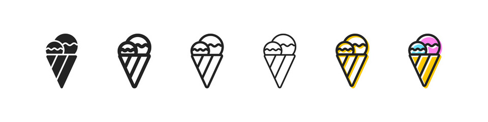 Ice cream in sugar cone line icon. Glaze, chocolate, on a stick, ice cream, frozen juice, in a sugar glass, sweetness. Yummy concept. Vector line icon on white background