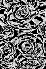 Seamless pattern with roses. wallpaper design of beautiful black and white Roses.
