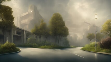 Fototapeta premium Generative AI,empty road amidst trees against sky