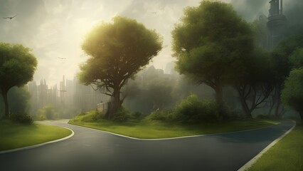 Fototapeta premium Generative AI,empty road amidst trees against sky