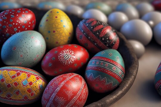 Beautiful colorful easter eggs. Generative AI