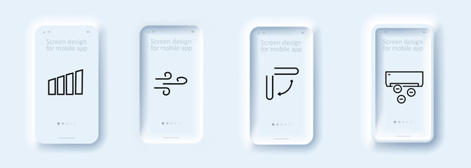 Climate control icons set. Diagram, clean air, blades, air conditioning, cooling. Climate control concept. Neomorphism style. Vector line icon for business
