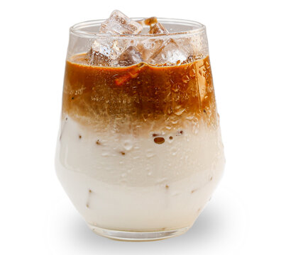 Glass of iced coffee isolated clipping path on white background.