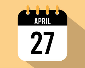 27 April calendar icon. Vector black for the month of April with shadow effect