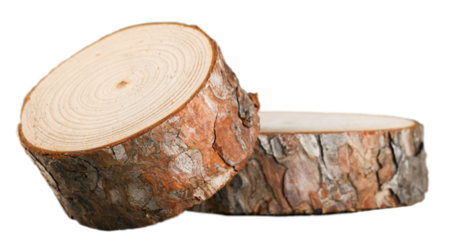 Large circular piece of wood cross-section with colored tree ring