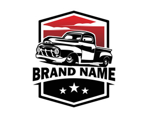 Obraz premium classic chevy truck vector view with sunset view on white background view from side. Best for logos, badges, emblems, classic truck industry. vector illustration in eps 10.