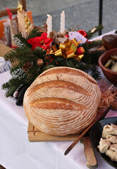 Christmas food on the table decorating with Christmas tree