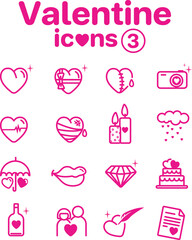 Set of Valentine icons. Valentines day signs and love symbols. Magenta color.
