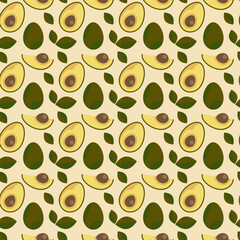 Seamless pattern with fresh avocado and leaves vector