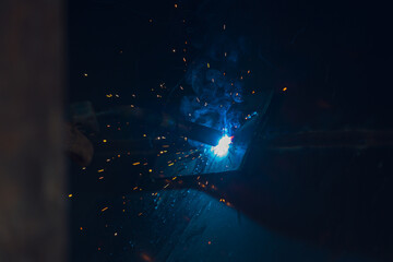 Welder building technical, industrial steel welder in technical workshop, craftsman, industrial...