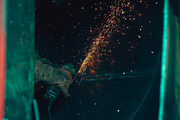 Welder building technical, industrial steel welder in technical workshop, craftsman, industrial...