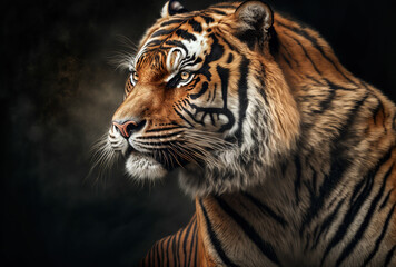 Portrait of a tiger. Generative AI illustration in the style of a studio portrait shot.