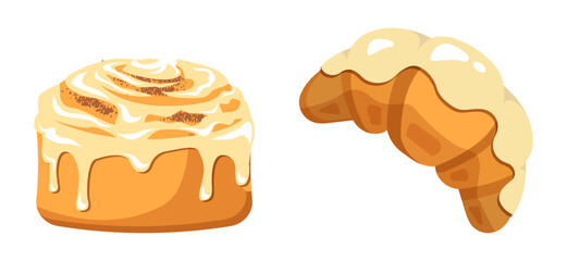 Croissant and pastry vector set illustration in graphic style. Bakery shop. Croissant. Fresh baking, for menu, cafe, bakery, logo, color and black and white illustration. delicious bread croissant bak