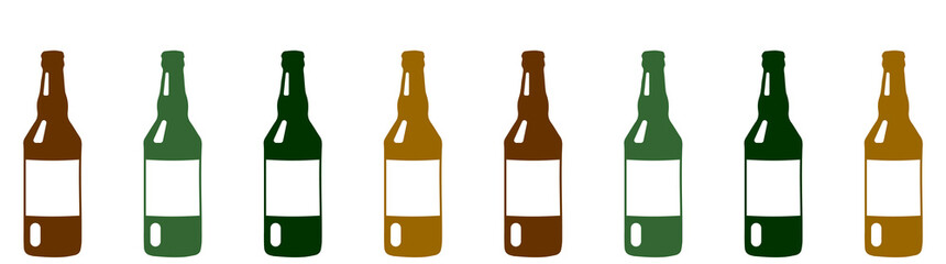 Set of colorful bottles of beer. Beer vector icon. Bar, pub symbol, logo illustration. Different style icons set. Vector graphics