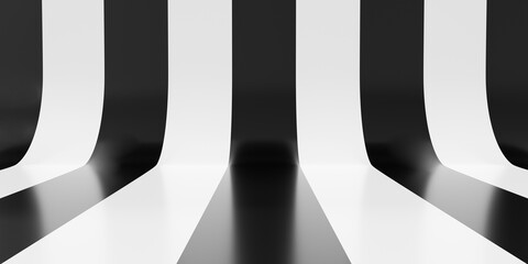 Black and white pattern background. 3d render of stripes texture paper.