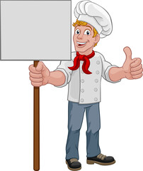 Chef Cook Baker Man Cartoon Holding Sign