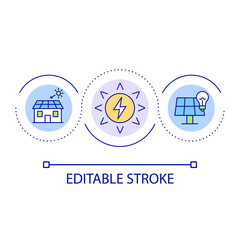 Home solar electric system loop concept icon. Residential solar panel abstract idea thin line illustration. Photovoltaic technology. Isolated outline drawing. Editable stroke. Arial font used