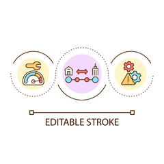 Rural and urban areas loop concept icon. Community management challenges abstract idea thin line illustration. Lack of technology. Isolated outline drawing. Editable stroke. Arial font used