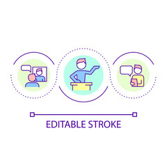 Preparing for oral presentation loop concept icon. Building self esteem abstract idea thin line illustration. Rehearsing speech. Isolated outline drawing. Editable stroke. Arial font used