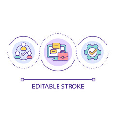 Fototapeta premium Telework loop concept icon. Remote job abstract idea thin line illustration. Work from home. Online communication with colleagues. Isolated outline drawing. Editable stroke. Arial font used