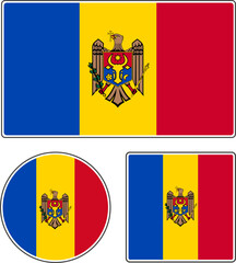 State flag of Moldova. Coat of arms illustration.