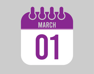 1 March calendar vector. Icon for March days in purple calendar