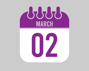 2 March calendar vector. Icon for March days in purple calendar