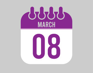 8 March calendar vector. Icon for March days in purple calendar