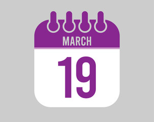 19 March calendar vector. Icon for March days in purple calendar