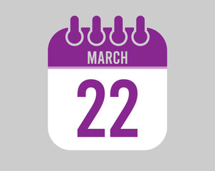 22 March calendar vector. Icon for March days in purple calendar