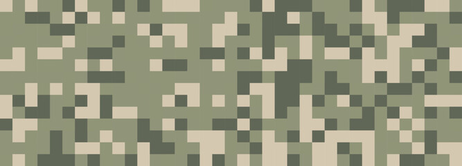 Digital camouflage in green tones. Seamless vector pattern. Pixel grid for military themes and creative ideas