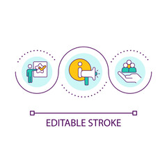 Share work updates with employees loop concept icon. Notifying workers about new instructions abstract idea thin line illustration. Isolated outline drawing. Editable stroke. Arial font used