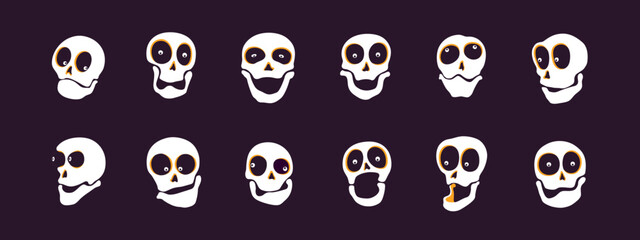 Set of funny cartoon skulls