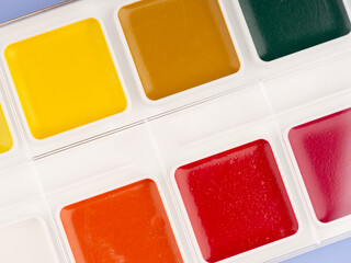 Paints for drawing closeup. View from above