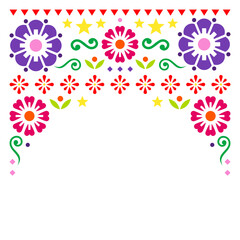 Mexican folk art style vector greeting card or invitation design, floral vibrant pattern

 