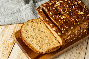 sliced wholemeal bread with cereal top view