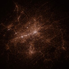 Knoxville (Tennessee, USA) street lights map. Satellite view on modern city at night. Imitation of aerial view on roads network. 3d render