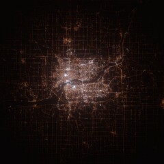Davenport (Iowa, USA) street lights map. Satellite view on modern city at night. Imitation of aerial view on roads network. 3d render