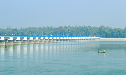Beautiful landscape view of Teesta Barrage, one of the most scenic places in Bangladesh. Bangladesh tourism. Teesta Barrage, West Bengal's multipurpose water taming project on Teesta.