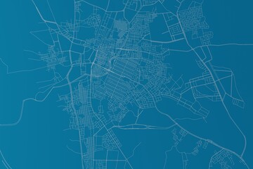 Map of the streets of Taif (Saudi Arabia) made with white lines on blue background. 3d render, illustration