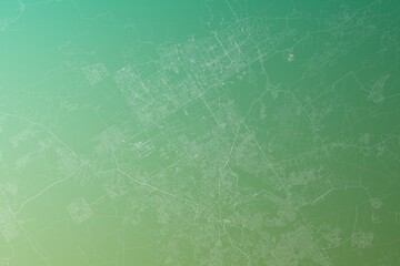 Map of the streets of Islamabad (Pakistan) made with white lines on yellowish green gradient background. Top view. 3d render, illustration