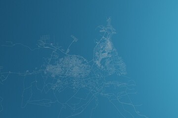 Map of the streets of Djibouti made with white lines on blue paper. Rough background. 3d render, illustration